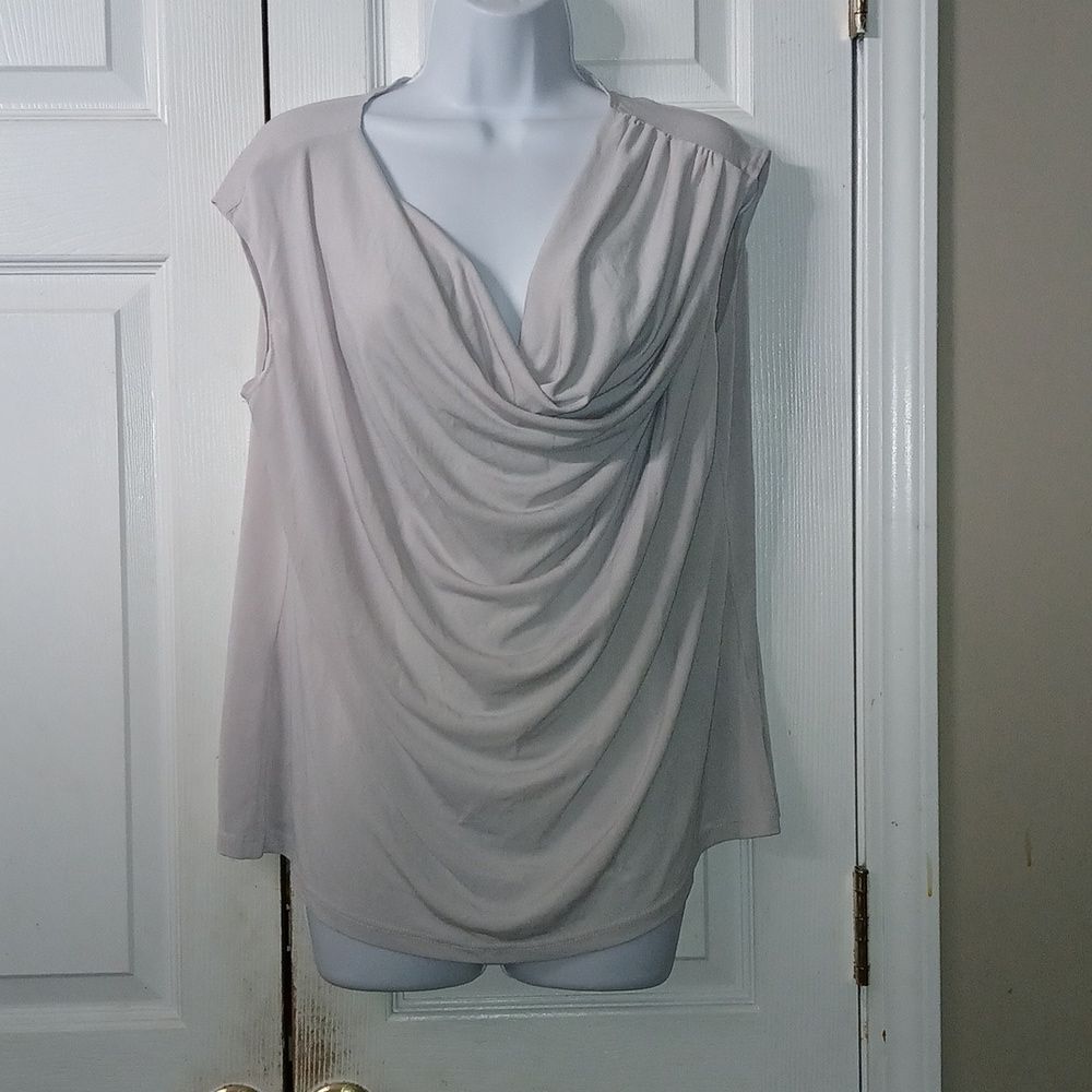 Sunny Leigh light gray cowl neck sleeveless blouse Sz XL
